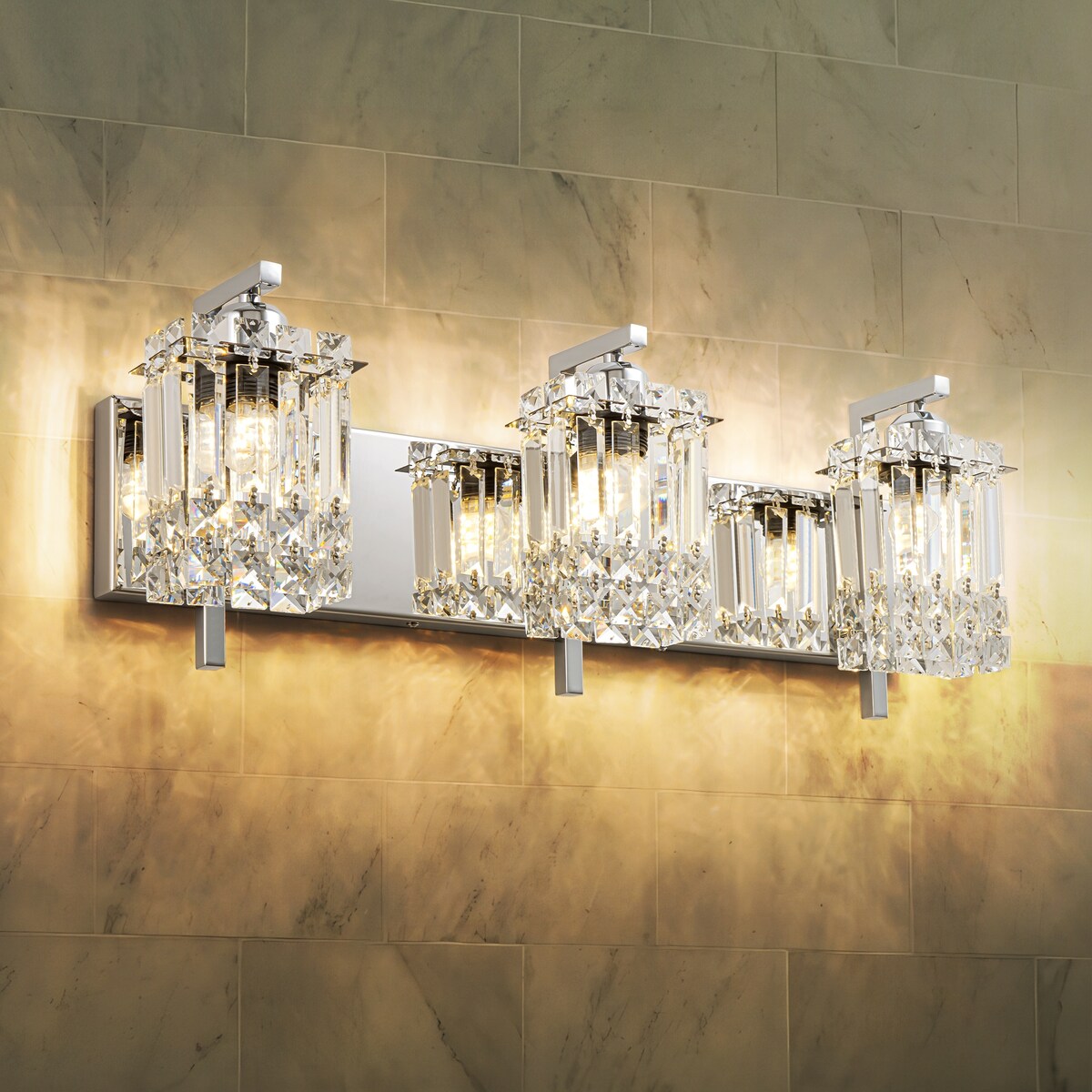 3-Light Modern Glam Bathroom Vanity Lights Crystal Wall Sconce Light for Mirror