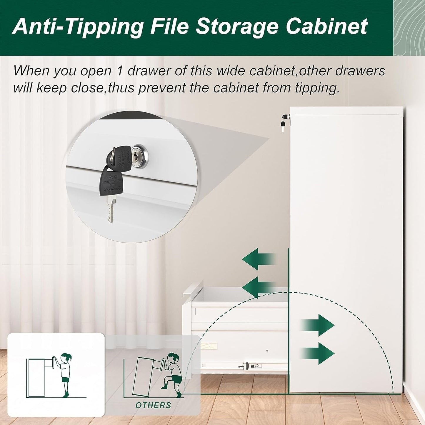 3 Drawer Metal Locking File Cabinet for Home Office, Rolling Cabinet Fully Assembled