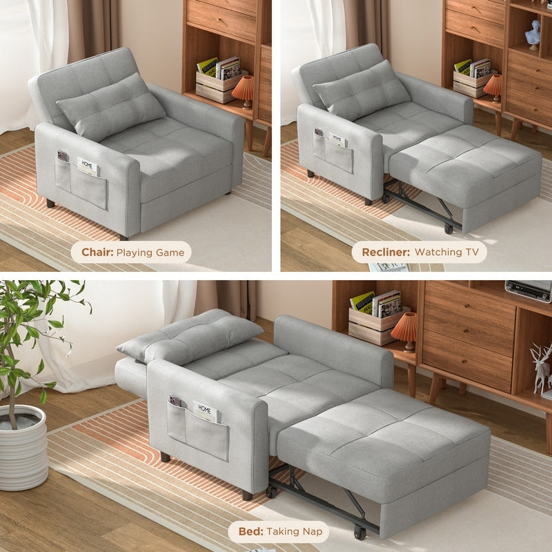 3-in-1 Adjustable Sleeper Sofa Bed, Pull Out Chair Sofa, Convertible Folding Bed for Living Room
