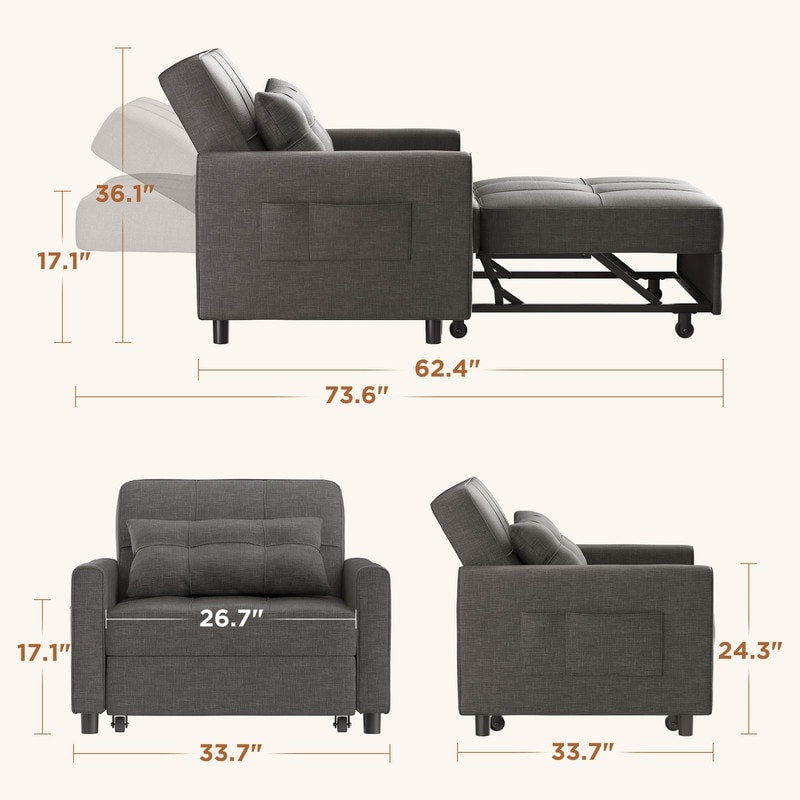 3-in-1 Adjustable Sleeper Sofa Bed, Pull Out Chair Sofa, Convertible Folding Bed for Living Room
