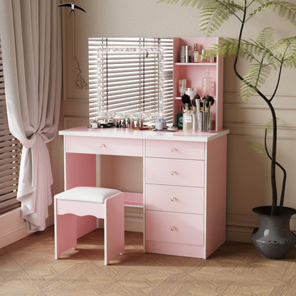 39.4'' Wide Makeup Vanity Set with Stool and Mirror
