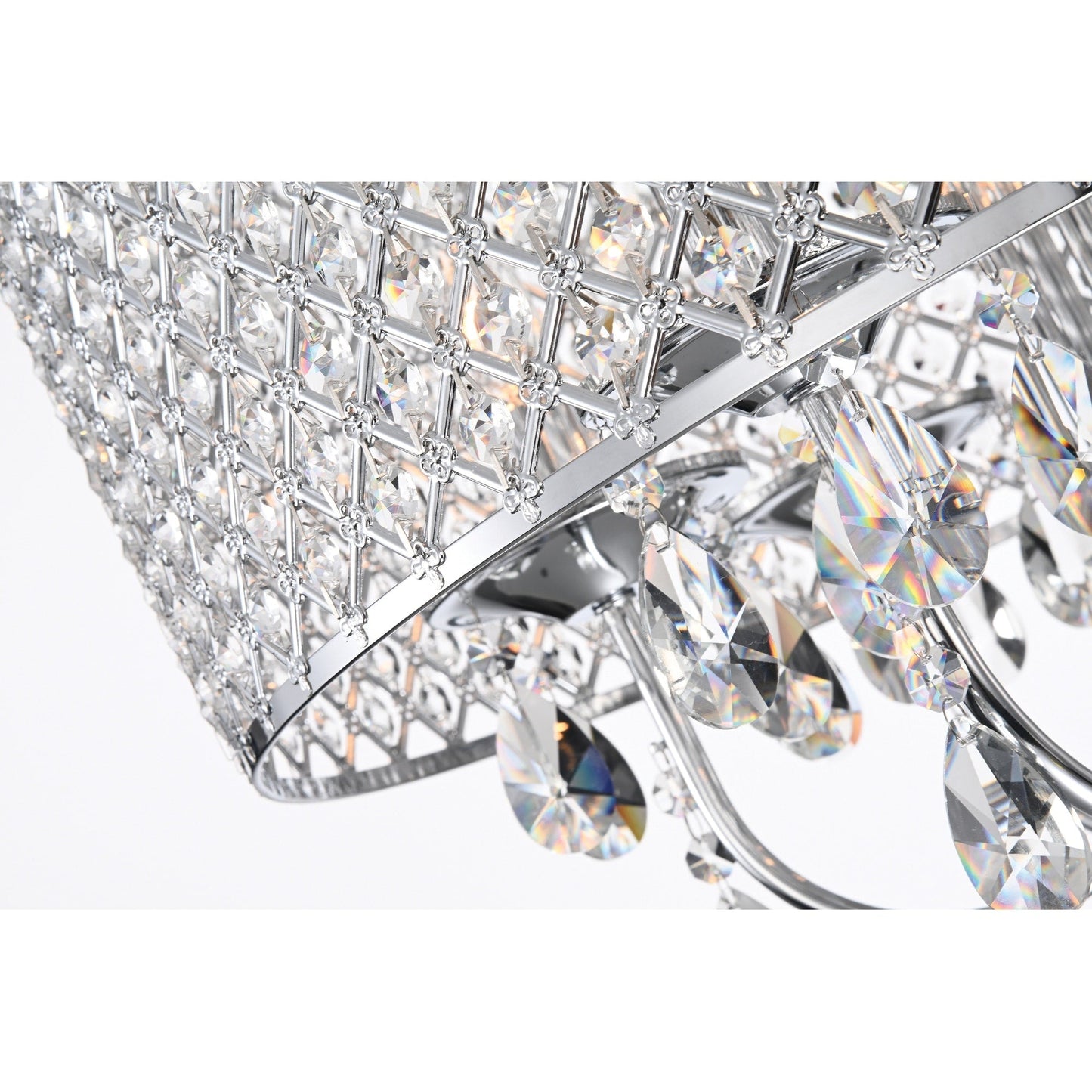 Round Beaded Drum Chandelier with Hanging Crystals