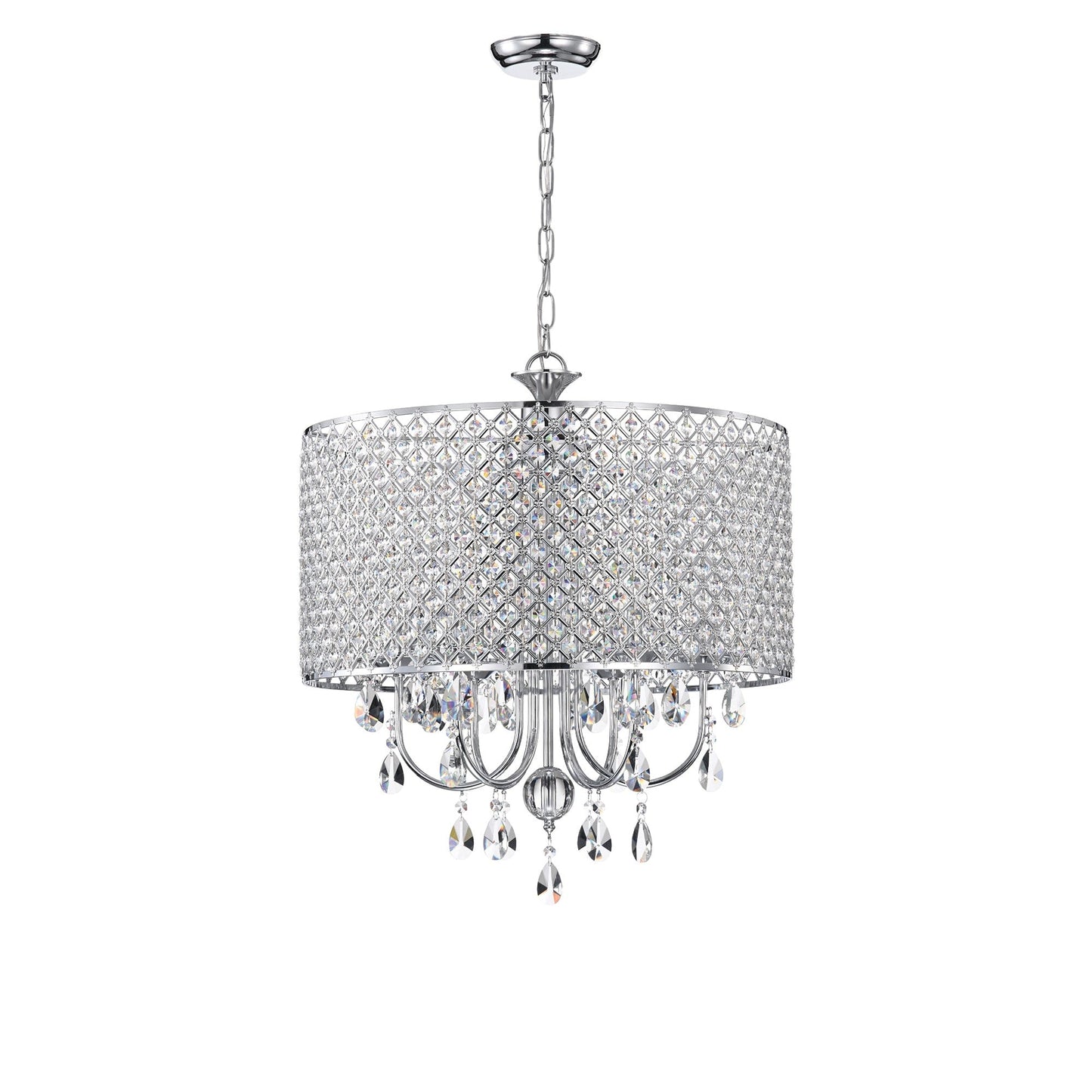 Round Beaded Drum Chandelier with Hanging Crystals