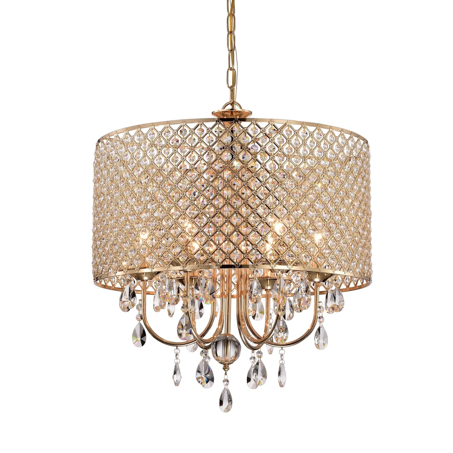 Round Beaded Drum Chandelier with Hanging Crystals