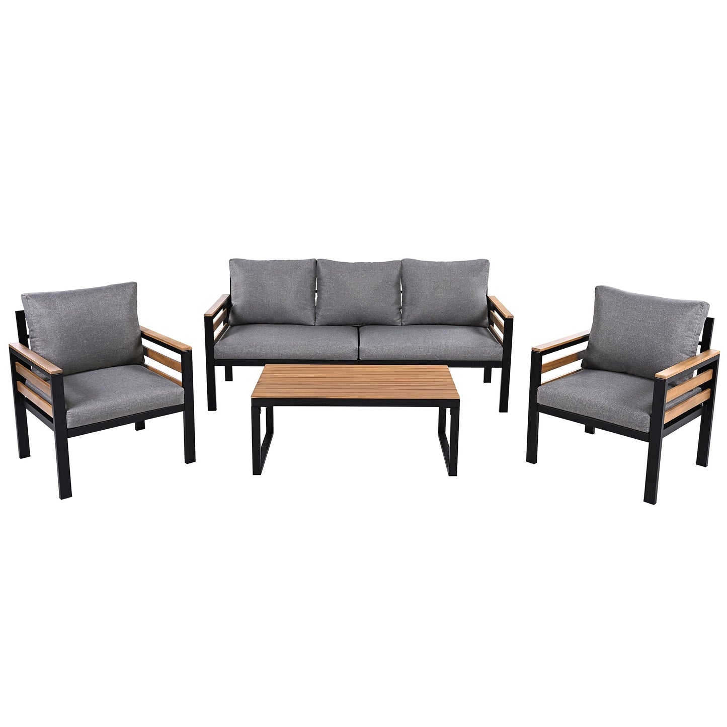4-Piece Outdoor Sofa Set for 5 People with Removable Cushion & Solid Wood Coffee Table