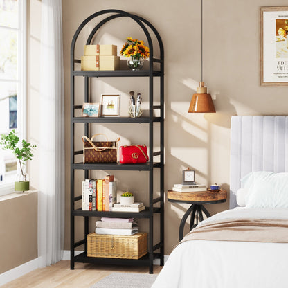 Open Bookshelf, Industrial Bookcase Storage Shelves with Metal Frame