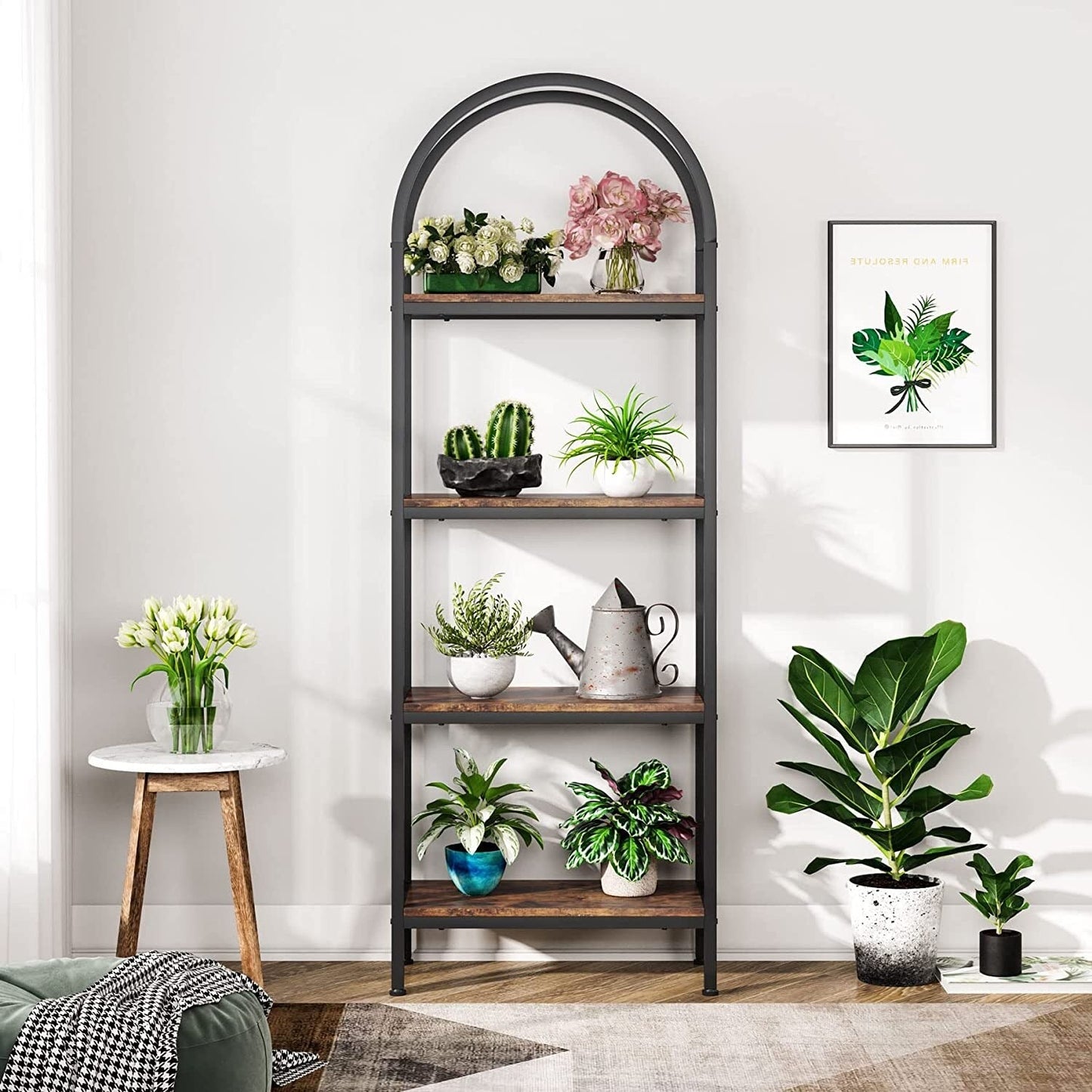 Open Bookshelf, Industrial Bookcase Storage Shelves with Metal Frame