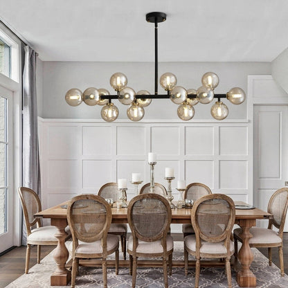 40 in. Linear Mid Century Modern Chandelier 16-Light Gold Brass Sputnik Pendant Light with Frosted Glass Globe for Dining Room