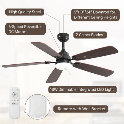 48 and 52 Integrated LED Ceiling Fan with Light and Remote, Reversible DC Motor