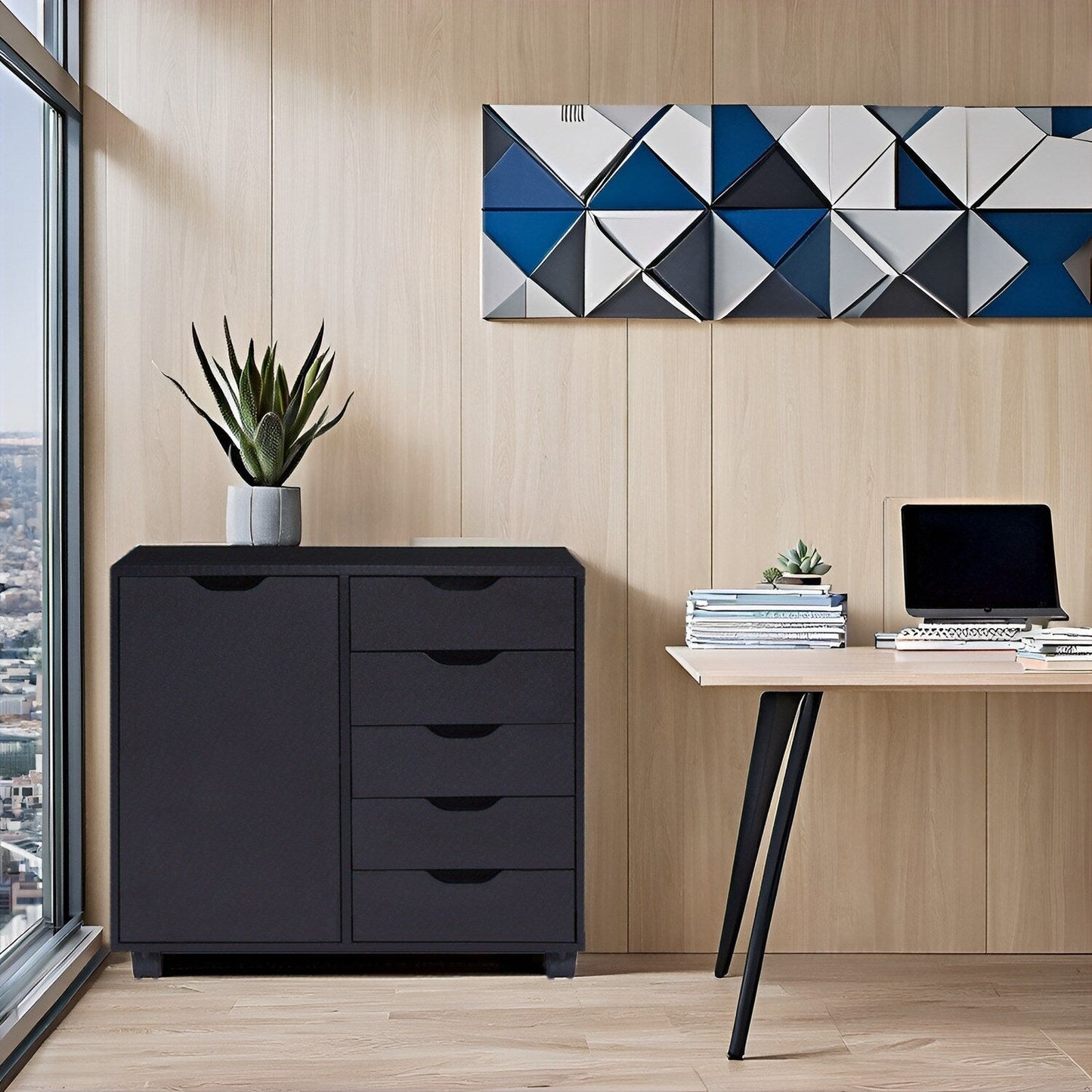 5-Drawer Wood Storage Dresser Cabinet with Wheels - Craft Organizer and Makeup Drawer Unit for Closet and Bedroom