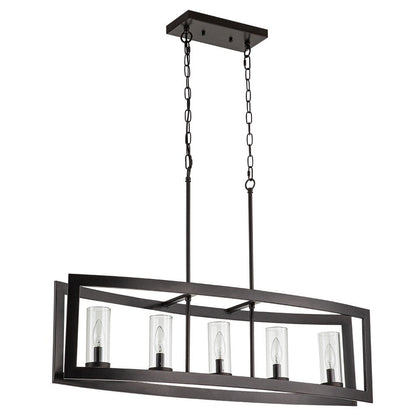 5-Light Mid-Century Modern Industrial Linear Kitchen Island Pendant Vintage Rectangle Glass Chandelier