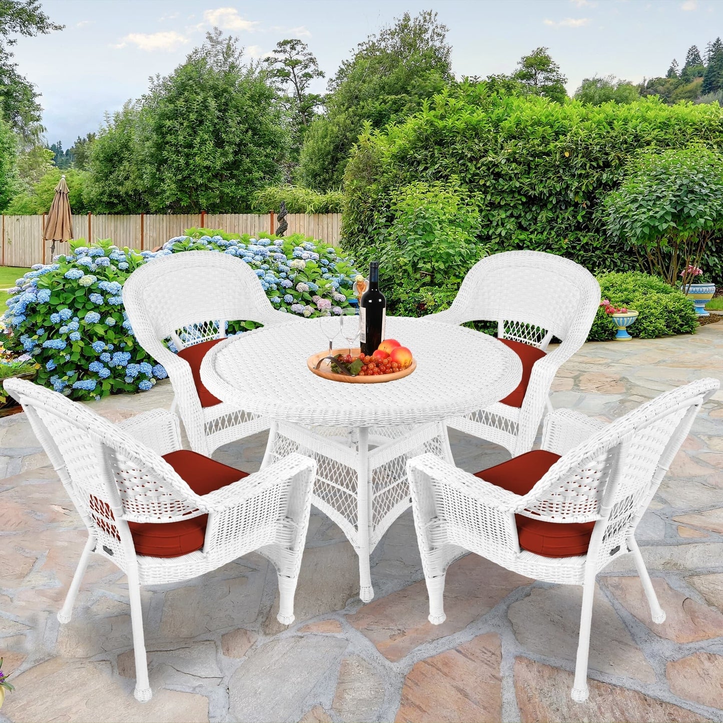 5-piece White Resin Wicker Dining Set