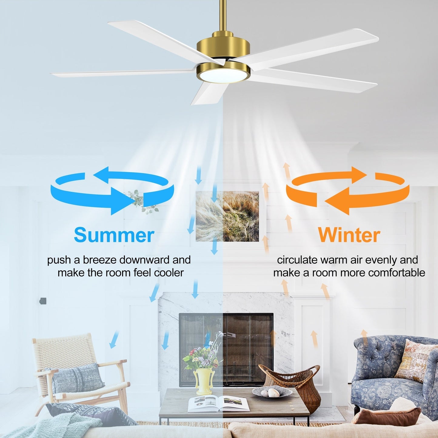 Breezary 65/52/42 5-Blade LED Ceiling Fan with Light Kit and Remote