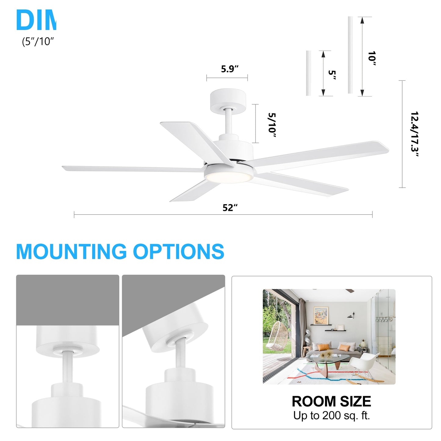 Breezary 65/52/42 5-Blade LED Ceiling Fan with Light Kit and Remote