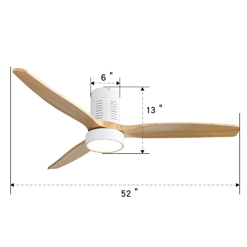 52 Inch Farmhouse Style Flush Mount Ceiling Fan with Light and Remote Control, Reversible DC Motor