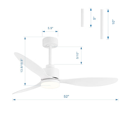 52 Inch LED Ceiling Fan with Lights Remote(3-Blade)
