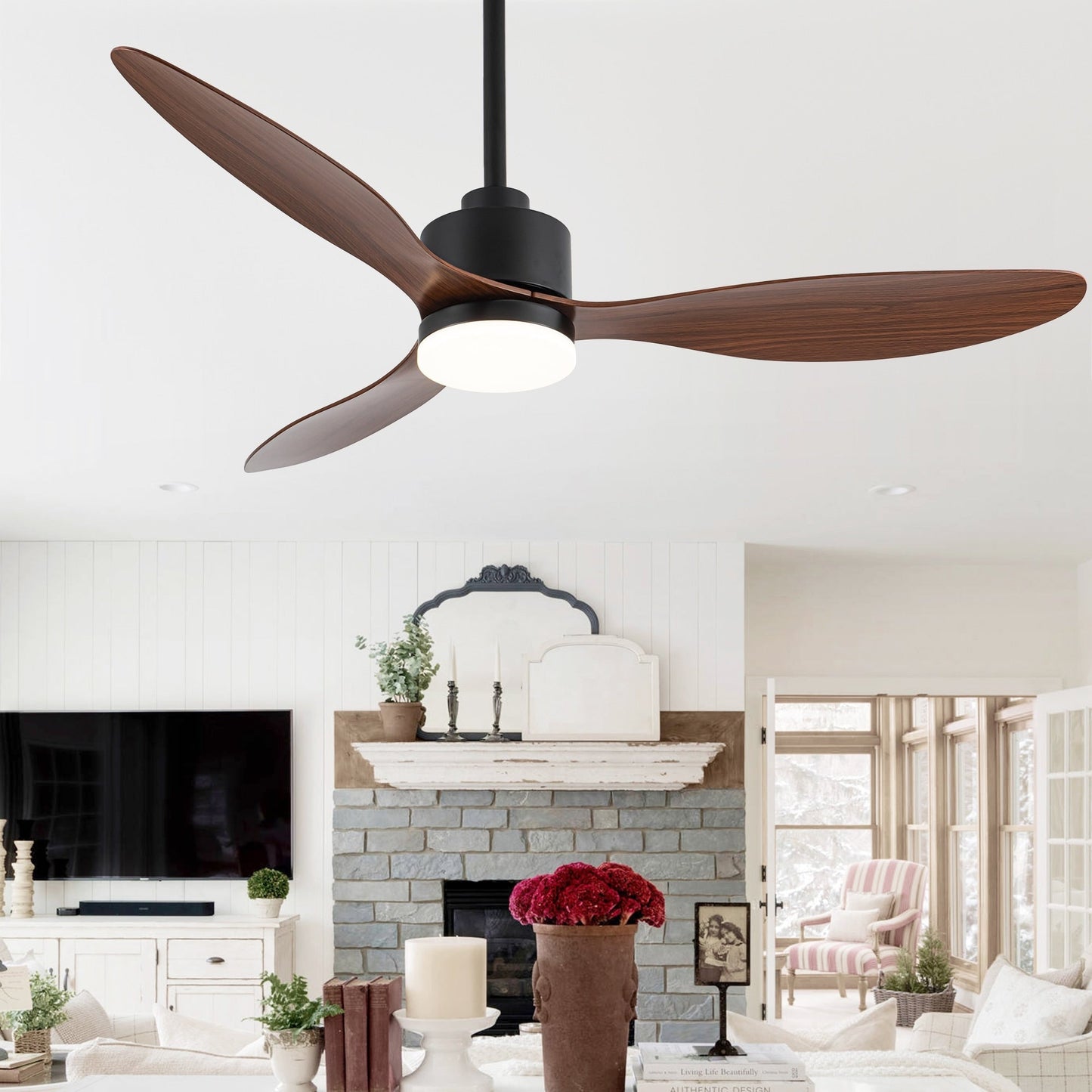 52 Inch LED Ceiling Fan with Lights Remote(3-Blade)