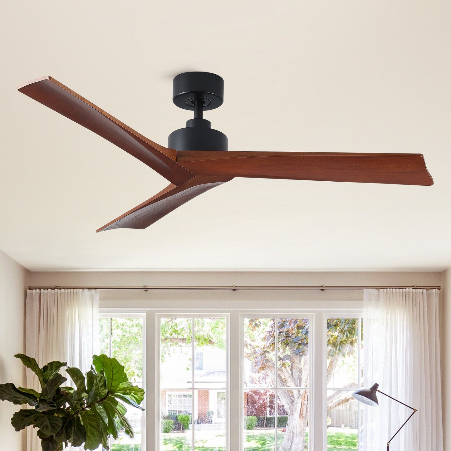 52 inch Modern Solid Wood / ABS Ceiling Fan With Remote Control(No Light),6 WInd Speed,Reversible Airflow
