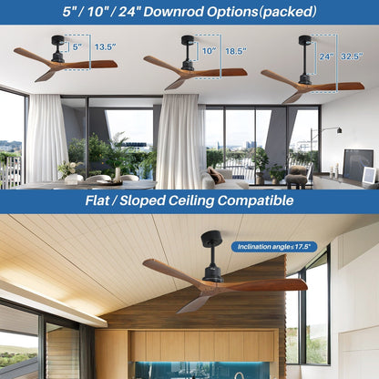 52 inch Modern Solid Wood / ABS Ceiling Fan With Remote Control(No Light),6 WInd Speed,Reversible Airflow