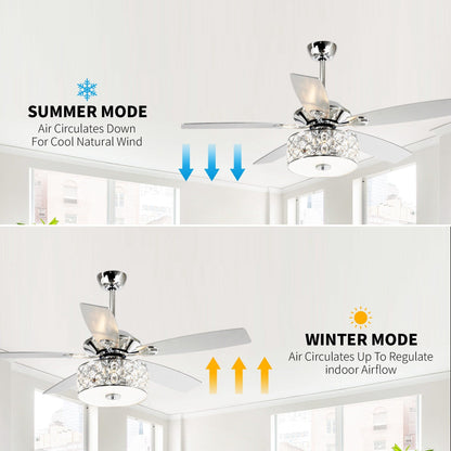 52 Modern 4-Light Chandelier Crystal Ceiling Fan with Remote