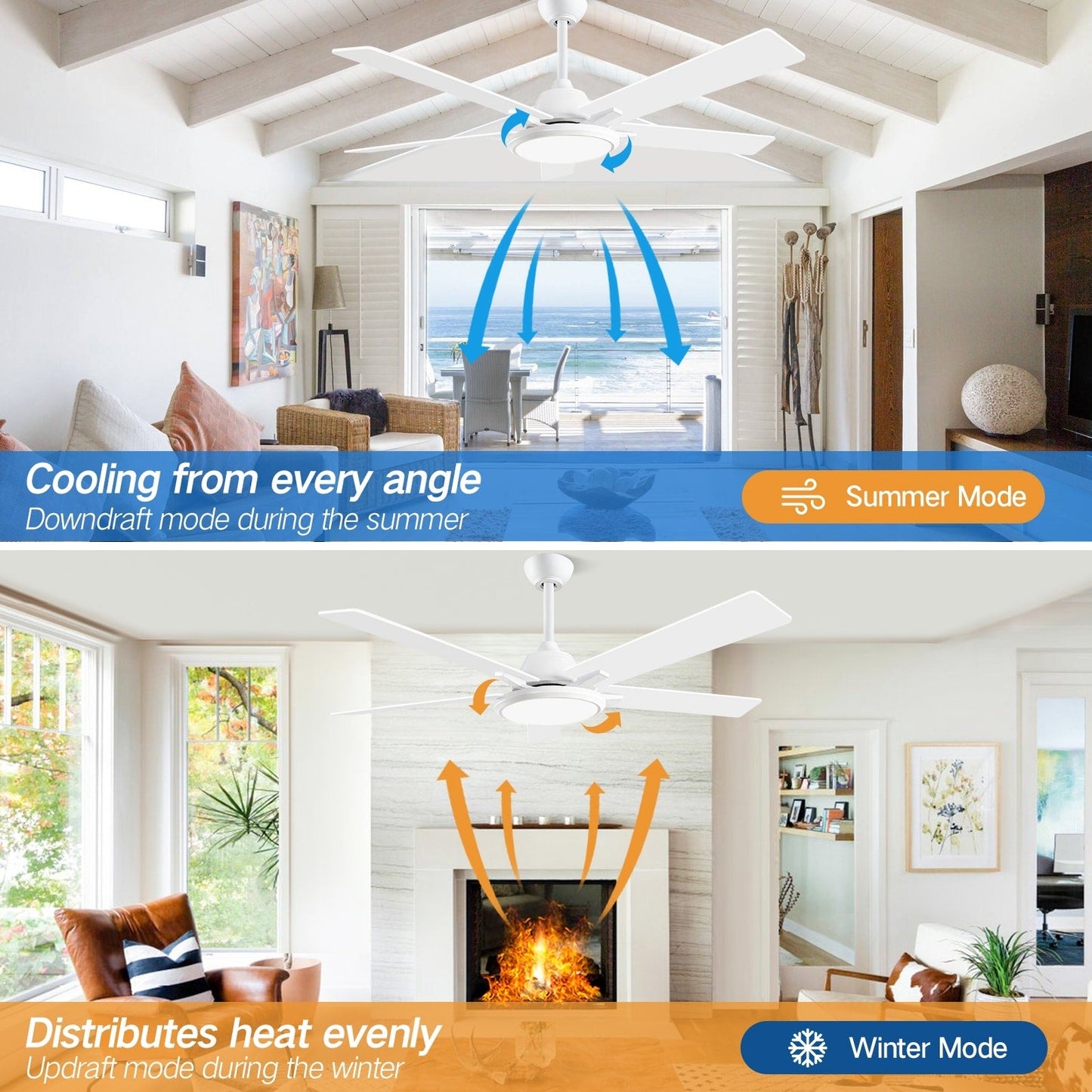52 Modern Ceiling Fans with Lights and Remote, LED Dimmable