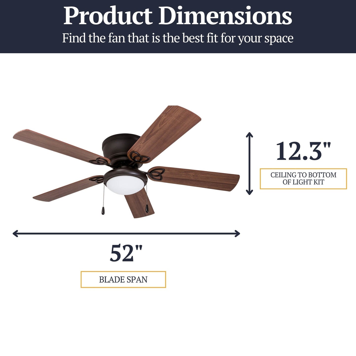 52 Prominence Home Benton Traditional Indoor LED Ceiling Fan with Light, Pull Chains