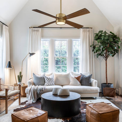 52 Antique Brass Wood 4-Blade Indoor Ceiling Fan with Light and Remote