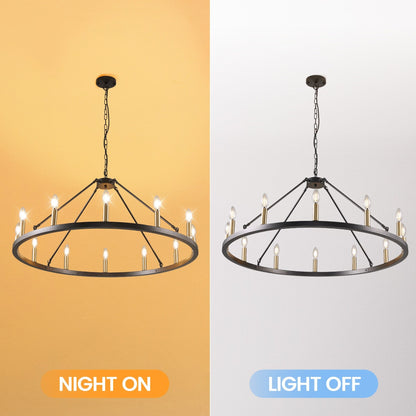 54-inch Round Wagon Wheel 24-light Chandelier