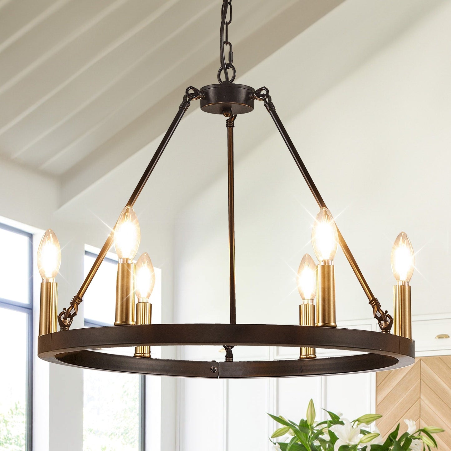 54-inch Round Wagon Wheel 24-light Chandelier