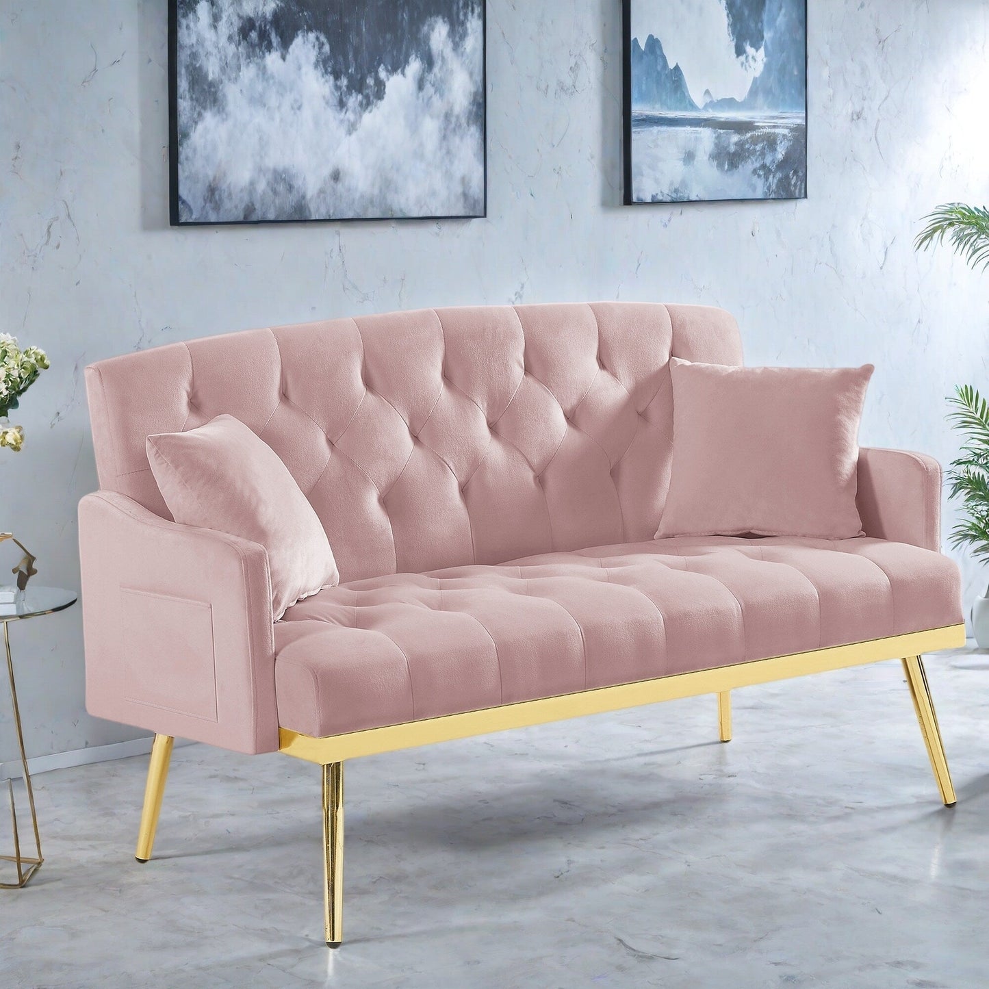 55.5 Velvet 2-Seater Sofa with 2 Pillows, Contemporary Design, and Easy Assembly