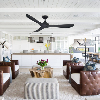56 Modern Black 3-Blade Propeller DC Ceiling Fan with Remote
