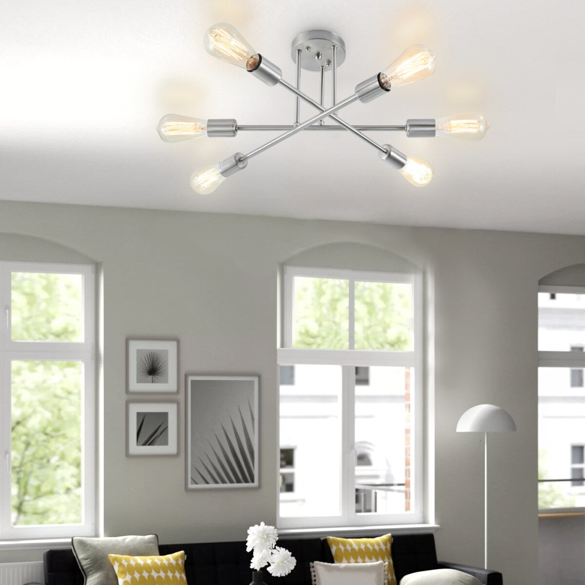 6 - Light Modern Metal 23.62'' Sputnik Semi-Flush Mount Ceiling Light