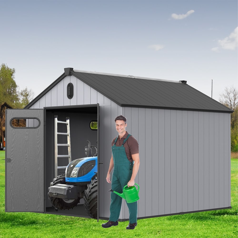 6 ft x 4 ft/6 ft x 8 ft/8 ft x 6 ft/8 ft x 10 ft All-Weather Resin Outdoor Plastic Storage Shed w/Floor, Spire Tool Shed