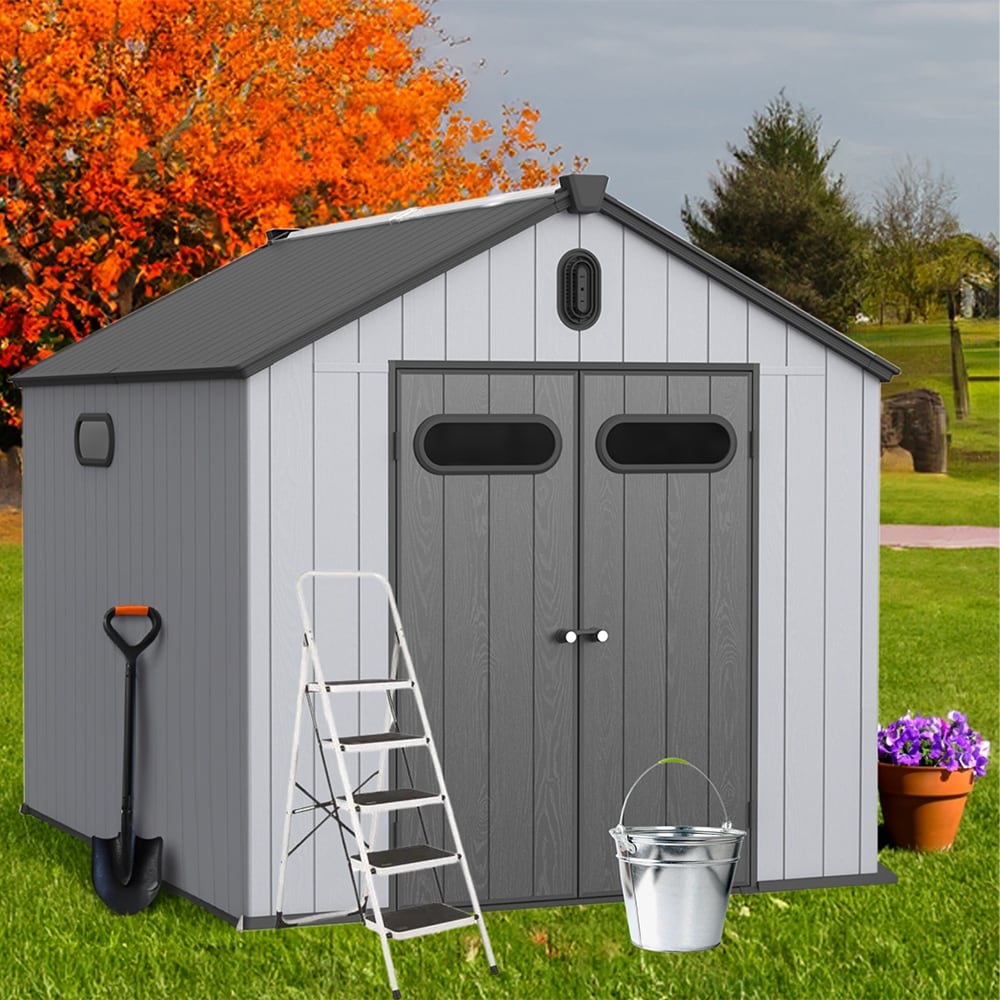 6 ft x 4 ft/6 ft x 8 ft/8 ft x 6 ft/8 ft x 10 ft All-Weather Resin Outdoor Plastic Storage Shed w/Floor, Spire Tool Shed