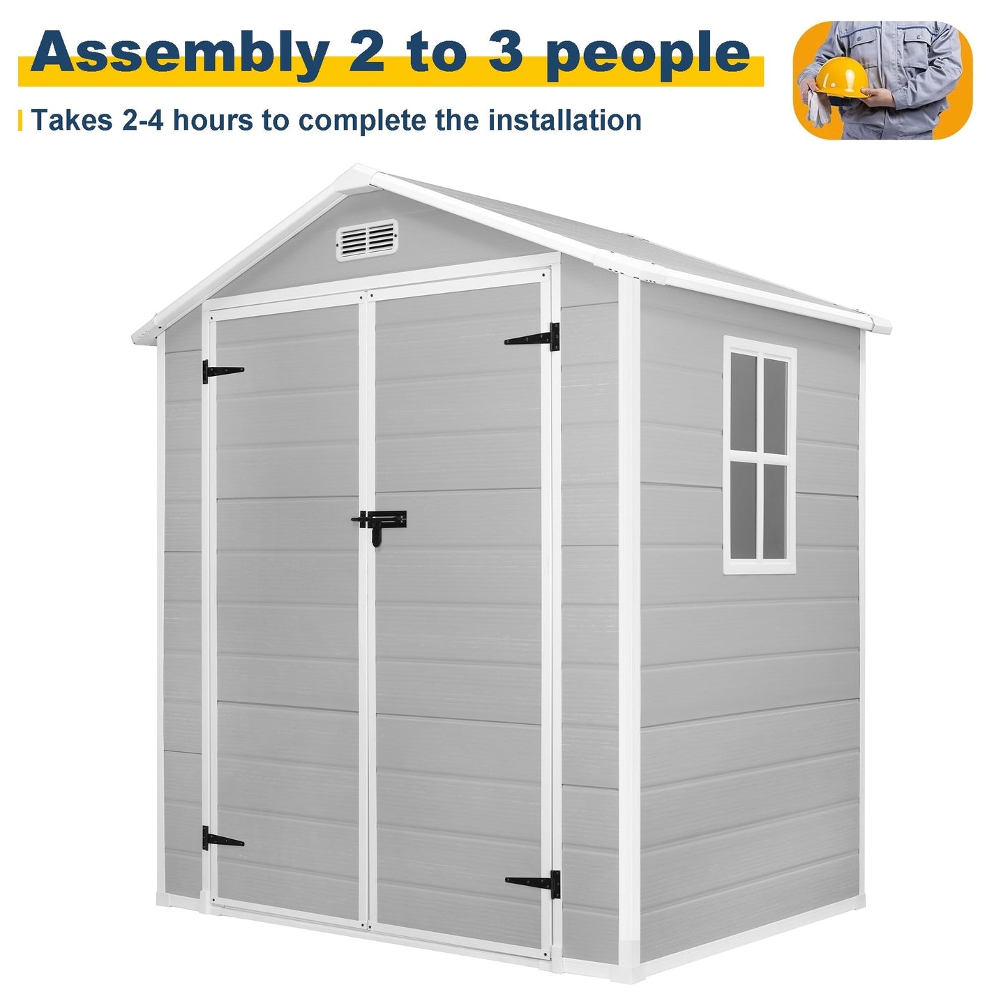 6 ft x 4 ft/6 ft x 8 ft/8 ft x 6 ft/8 ft x 10 ft All-Weather Resin Outdoor Plastic Storage Shed w/Floor, Spire Tool Shed