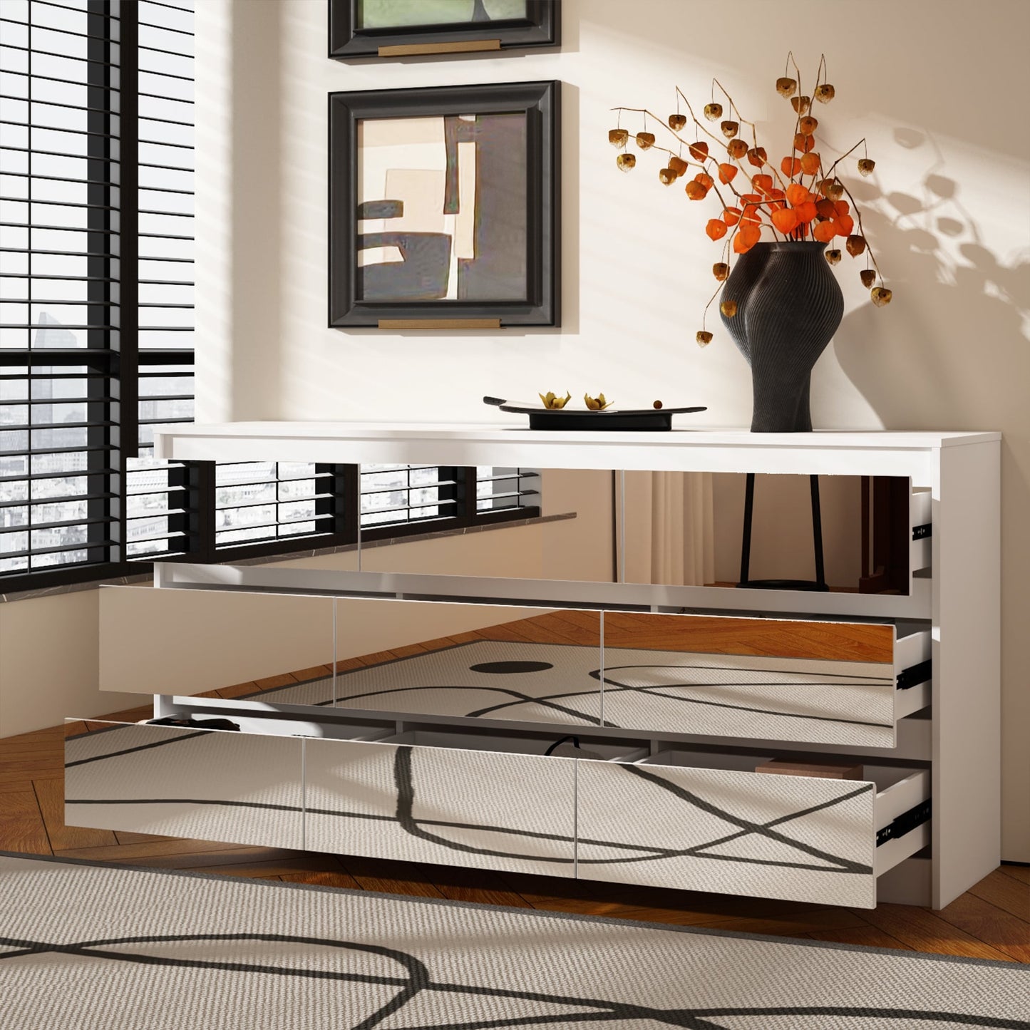 63W 9 Drawer Dresser Accent Dresser for Living Room Bedroom Chest