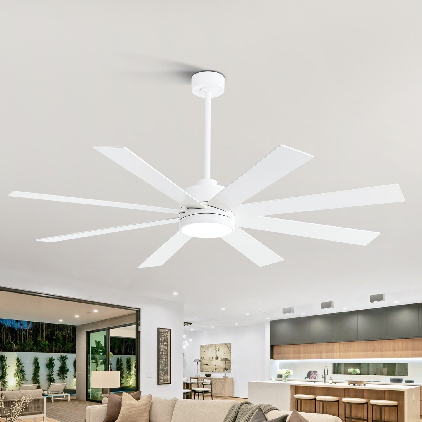 65 Inch 8-Blade Black LED Ceiling Fan with Light and Remote