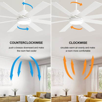 65 Inch 8-Blade Black LED Ceiling Fan with Light and Remote