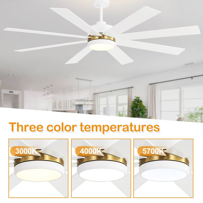 65 Inch 8-Blade Black LED Ceiling Fan with Light and Remote