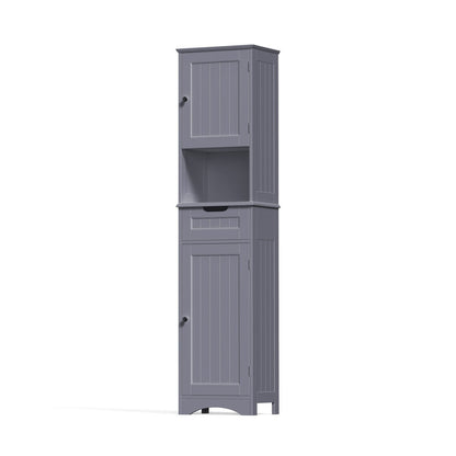 67'' Tall Bathroom Narrow Linen Cabinet, 5 Tiers Solid Wood Freestanding Storage Cabinet