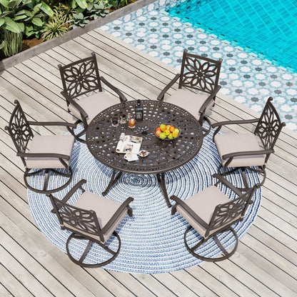 MAISON ARTS Cast Aluminum Dining Chairs/Patio Dining Set with Round Dining Table & 6 Cast Aluminum Patio Chairs