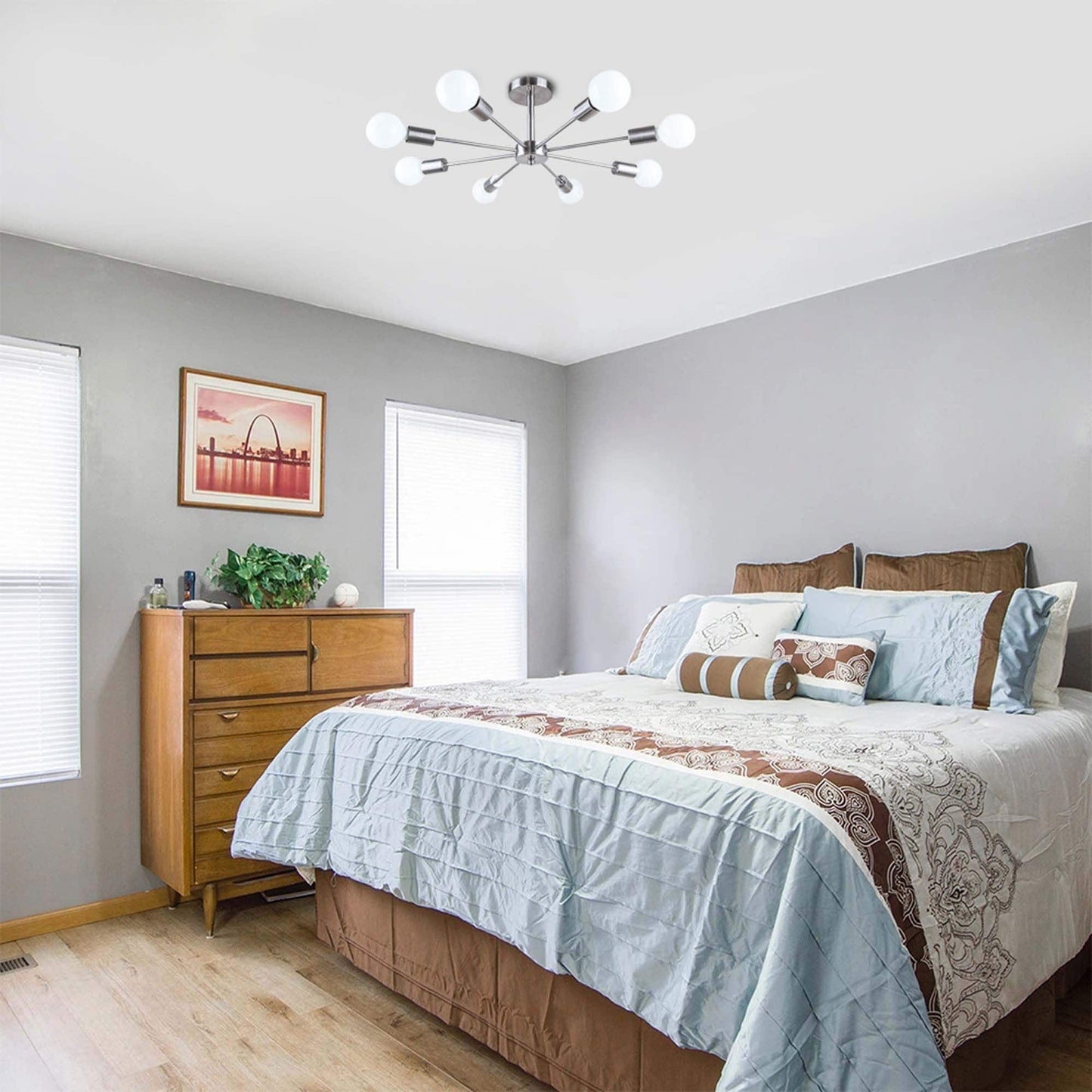 Black/ Gold Sputnik Semi Flush Mount Lamp Close to Ceiling Light Fixture for Living Room/ Kitchen/ Office/ Bedroom/ Foyer