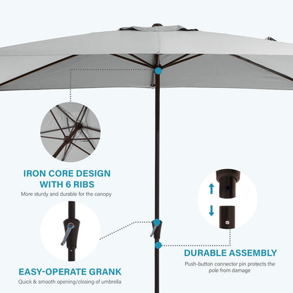 8*10ft Rectangular Patio Market Umbrella with Crank & Tilt，UV-Resistant