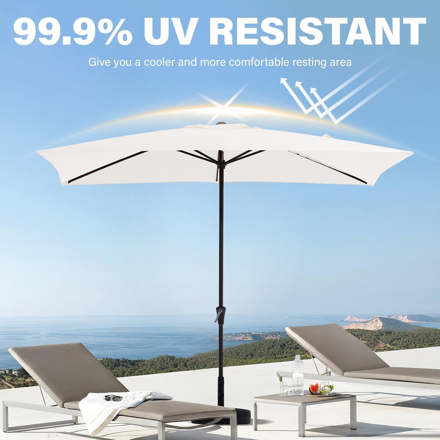 8*10ft Rectangular Patio Market Umbrella with Crank & Tilt，UV-Resistant