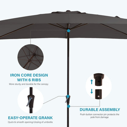 8*10ft Rectangular Patio Market Umbrella with Crank & Tilt，UV-Resistant