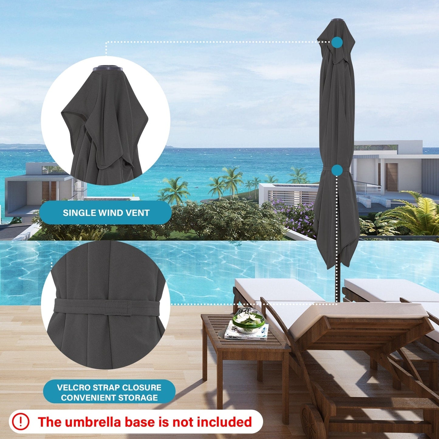 8*10ft Rectangular Patio Market Umbrella with Crank & Tilt，UV-Resistant