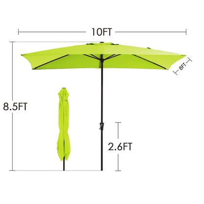 8*10ft Rectangular Patio Market Umbrella with Crank & Tilt，UV-Resistant