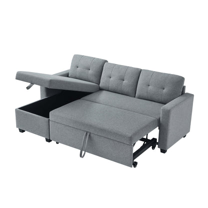 81.5'' Upholstered Convertible 3 Seater Sleeper Sofa with Pull-Out Bed, Reversible Storage Chaise, and Back Cushions
