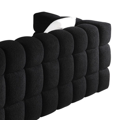 84.3 Luxurious Large Boucle Sofa 3 Seater Marshmallow Upholstered Sofa with 2pc Square Accent Pillows and Square Arm