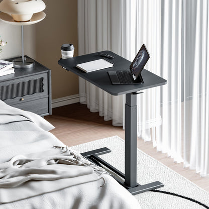 FunniHomi 28/32 Movable Overbed Table Height Adjustable Computer Desk with Wheels, White/Black Laptop Table for Bed and Sofa